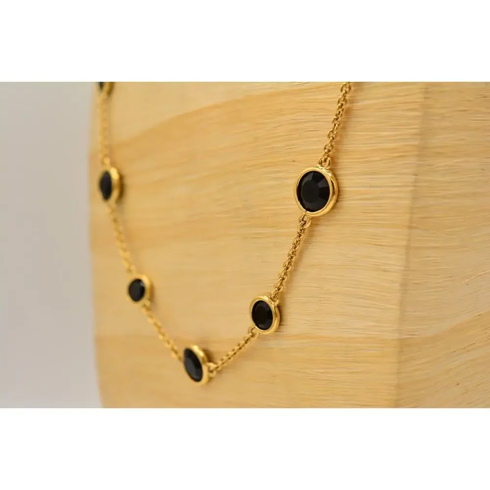 Kate Spade Crystal Confetti Necklace Chain Black Open Bezel Crystal Gold Tone 9J